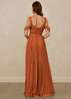 Christian Siriano Bridal for Azazie 1013 Robes de demoiselle d'honneur Robe Trapèze en Mousseline de soie Épaule décolletée Cannelle image3