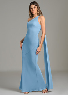 Azazie Juniper Bridesmaid Dresses Steel Blue Mermaid One Shoulder Chiffon Dress image1
