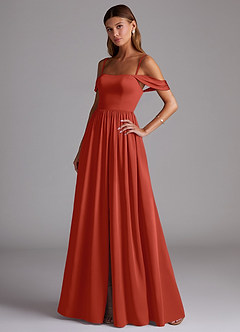 Azazie Calianna Bridesmaid Dresses Rust A-Line Off the Shoulder Stretch Satin Convertible Dress image3