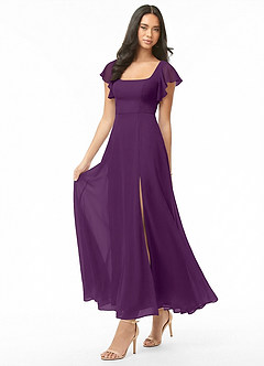 Azazie Bondi Bridesmaid Dresses Grape A-Line Ruched Chiffon Dress image3