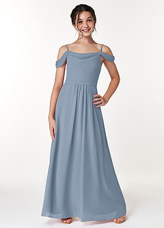 Azazie Alivia Junior Dusty Blue A-Line Off the Shoulder Chiffon Dress image1
