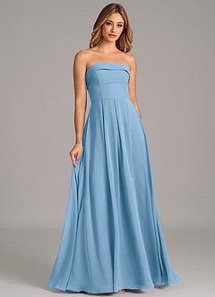 Azazie Lucienne Brautjungfernkleider Wandelbar A-Linie Schulterfrei Chiffon Kleid Stahlblau image3