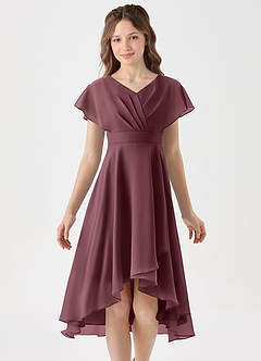 Azazie Graciela Junior Sangria A-Line Pleated Chiffon Dress image3