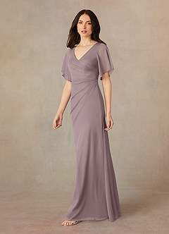 Azazie Selah Mother of the Bride Dresses Dusk A-Line V-Neck ruched Mesh Dress image2