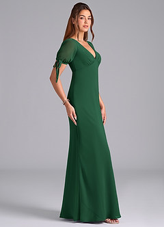Azazie Pheby Abiti da Damigella Abito A-Line in Chiffon Plissettato Verde Scuro image5