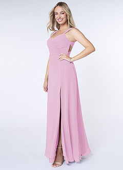Azazie Nahrin Brautjungfernkleider A-Linie V-Hals Gefaltet Chiffon Kleid Bonbonrosa image3