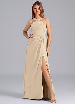 Azazie Mianna Bridesmaid Dresses Champagne A-Line Pleated Chiffon Dress image3