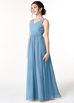Azazie Sawyer Junior A-Linie Plissee Chiffon Kleid Stahlblau image4