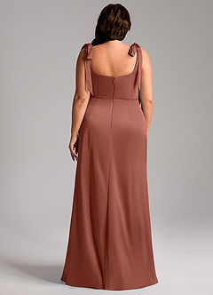 Azazie Frostine Bridesmaid Dresses Auburn A-Line Bow Stretch Satin Dress image13