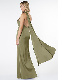 Azazie Kaylani Brautjungfernkleider Meerjungfrau-Linie Hoher Kragen Stretch-Satin Kleid Pistazie image4