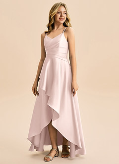 Azazie Eirlys Junior Blushing Pink A-Line Pleated Stretch Satin Dress image5
