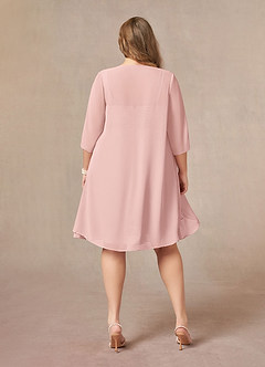 Azazie Olivia Mère de la mariée Robes Robe Trapèze en Mousseline de soie Encolure carrée plissée Rose Poudré image8