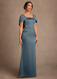 Azazie Henrieta Mother of the Bride Dresses Twilight Sheath Lace Stretch Satin Dress image3