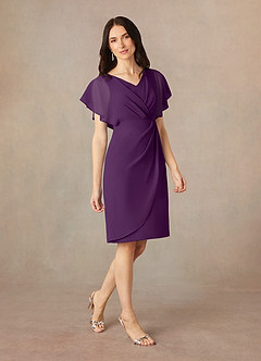Azazie Julia Mother of the Bride Dresses Grape Sheath V-Neck Pleated Chiffon Dress image2