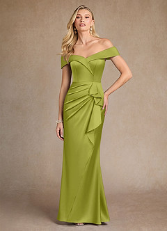 Azazie Laredo Moeder van de bruid jurken Zeemeermin Jurk van Stretch Satijn Off the Shoulder Citroengras image3
