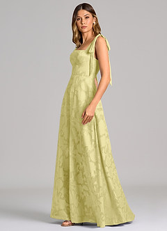 Azazie Debra Bridesmaid Dresses Lemon Sorbet A-Line with Pockets Floral Burnout Dress image3