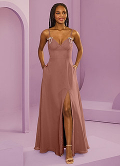 Barbie ♥ Azazie Jurken voor bruidsmeisjes Jurk van Chiffon met A-Lijn met Zakken Ceder Roos image1
