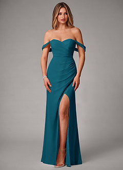 Azazie Haisley Bridesmaid Dresses Ink Blue Sheath Off the Shoulder Chiffon Convertible Dress image4
