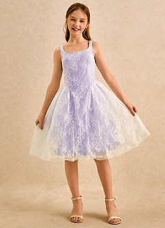 Azazie Cubbie Girls Formal Robe Demoiselle D'honneur Fillette Robe Trapèze en Dentelle Lilas image4