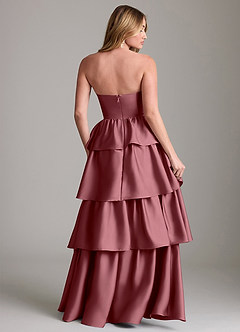 Azazie Faye Bridesmaid Dresses Desert Rose A-Line Ruched Stretch Satin Dress image2