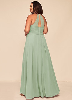 Azazie Ginger Bridesmaid Dresses Dusty Sage A-Line Halter Pleated Chiffon Dress image10