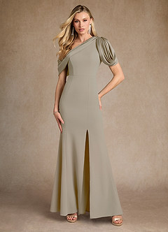 Azazie Paris Mère de la mariée Robes Robe Sirène en Crêpe Élastique Plissée Taupe image4