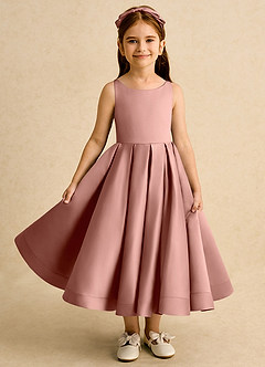 Azazie Babs Flower Girl Dresses Cedar Rose Ball-Gown Pleated Matte Satin Dress image2