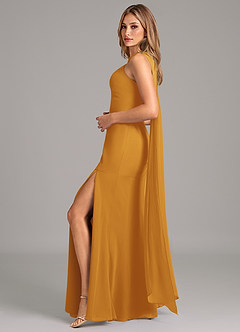 Azazie Kinsley Bridesmaid Dresses Butterscotch Mermaid Pleated Chiffon Dress image3