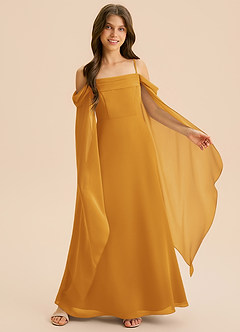 Azazie Moana Junior Linia A Pofałdowany Szyfon Długość podłogi Młodsza druhna Sukienka image6