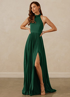 Christian Siriano Bridal for Azazie 1007 Bridesmaid Dresses Dark Green A-Line Pleated Stretch Satin Dress image4