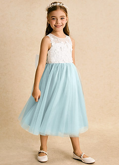 Azazie Lina Flower Girl Dresses Ivory Mist Ball-Gown Lace Dress image3