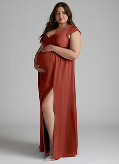 Azazie Allessia Brautjungfernkleider für Schwangere A-Linie Plissee Stretch-Satin Bodenlänge Kleid image8