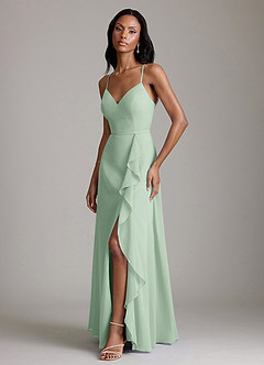 Azazie Naeem Bridesmaid Dresses Agave A-Line V-Neck Ruffle Chiffon Dress image4