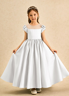 Azazie Toffee Abiti da Ragazza di Fiori Abito Principessa in Raso Opaco Fiocco Bianco image2