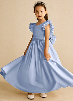 Azazie Piglette Flower Girl Dresses Ice A-Line Bow Matte Satin Dress image2
