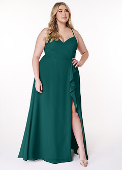 Azazie Naeem Bridesmaid Dresses Peacock A-Line V-Neck Ruffle Chiffon Dress image9