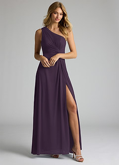Azazie Brooke Jurken voor bruidsmeisjes Jurk van Mesh met A-Lijn One-Shoulder Pruim image1