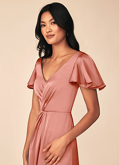 Azazie Soren Brautjungfernkleider A-Linie Plissee Stretch-Satin Kleid Koralle image7