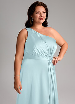 Azazie Brooke Brautjungfernkleider A-Linie One-Shoulder Stretch-Satin Kleid Wolke Blau image14