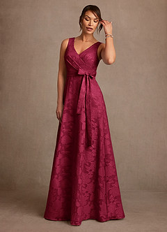 Azazie Luanne Mother of the Bride Dresses Burgundy A-Line Pleated Floral Burnout Dress image4