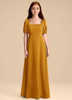 Azazie Briar Junior Vestido de Caramelo de Satén Elástico de Corte en A con Lazo image7