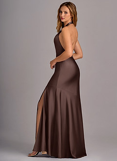 Azazie Lorena Robes de demoiselle d'honneur Robe Sirène en Satin extensible Plissée Ganache image5