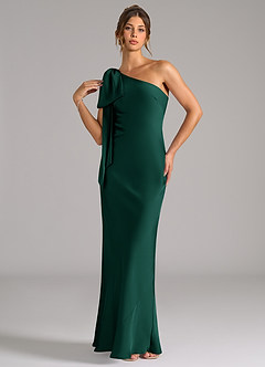 Azazie Capri Bridesmaid Dresses Emerald Mermaid One Shoulder Stretch Satin Dress image3