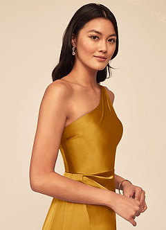 Azazie Maron Bridesmaid Dresses Butterscotch A-Line One Shoulder Stretch Satin Dress image5