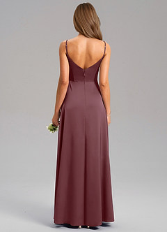 Azazie Talina Robes de demoiselle d'honneur Robe Trapèze en Satin extensible Sangria image2