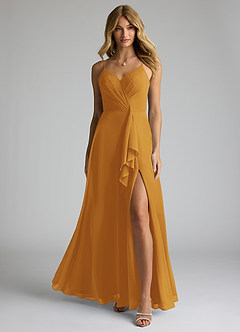 Azazie Akita Bridesmaid Dresses Butterscotch A-Line Chiffon Dress image3
