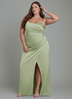 Azazie Calandra Robes de demoiselle d'honneur Robe Fourreau en Satin extensible Plissé Vert Sauge image10