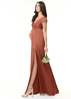 Azazie Allessia Maternity Bridesmaid Dresses A-Line Pleated Stretch Satin Floor-Length Dress image2