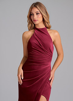 Azazie Jemma Robes de demoiselle d'honneur Robe Fourreau en velours Plissée Bourgogne image2