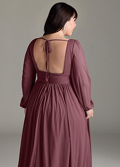 Azazie Norah Bridesmaid Dresses Sangria A-Line V-Neck Long Sleeve Chiffon Dress image13